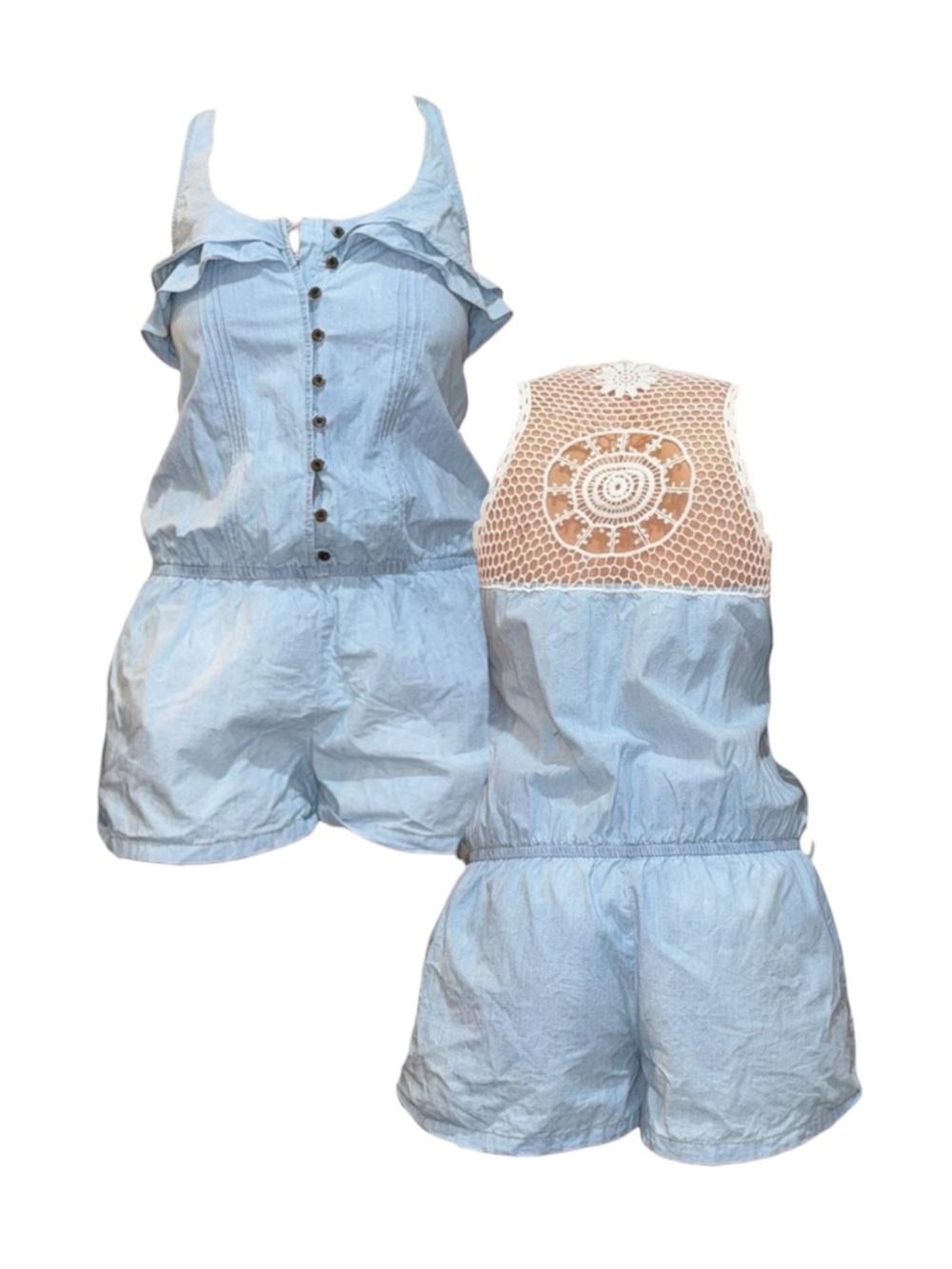 Zara Light Blue Button-Front Romper